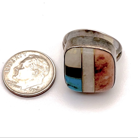 Native American Multi Gem Sterling Silver Ring Sz6 - Picture 3 of 9